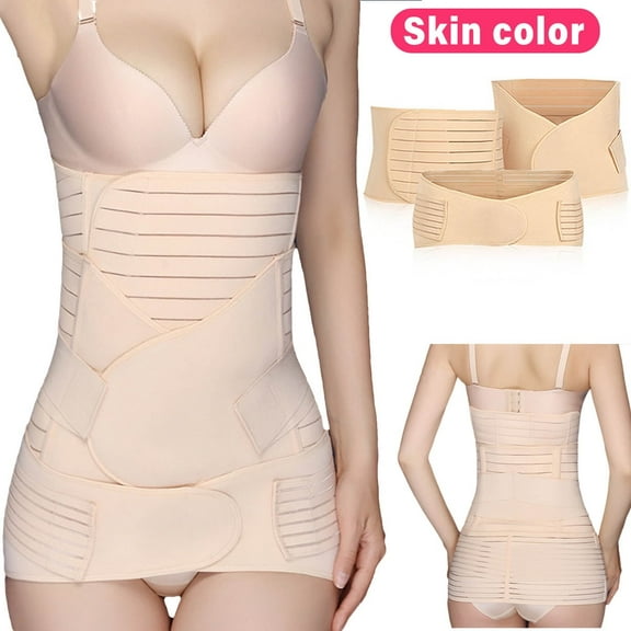 3 in 1 Postpartum Belly Wrap for Women - Abdominal Support Girdle, C-Section Recovery & Post Pregnancy Belly Band with Breathable Compression, Skin Color,XL
