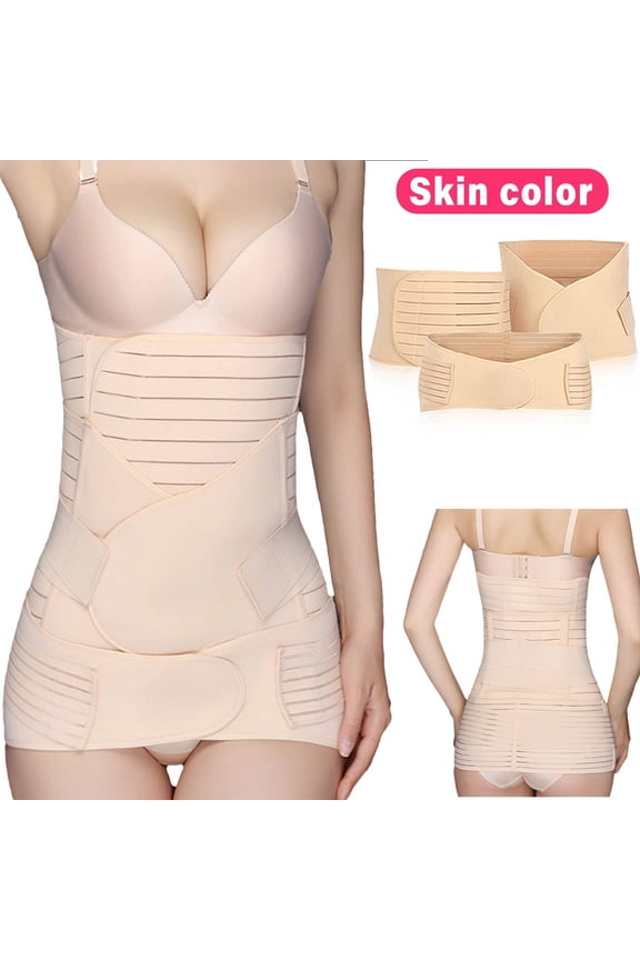 3 in 1 Postpartum Belly Wrap for Women - Abdominal Support Girdle, C-Section Recovery & Post Pregnancy Belly Band with Breathable Compression, Skin Color,XL