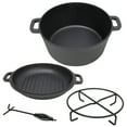 thumbnail image 1 of 3 in 1 Pre-Seasoned Cast Iron Dutch Oven, Outdoor Camping Deep Pot, 5 Quart. Cover As A Skillet with Ribbed Bottom Design. With 1PC Iron Pot Rack, 1PC Lid Lifter., 1 of 9
