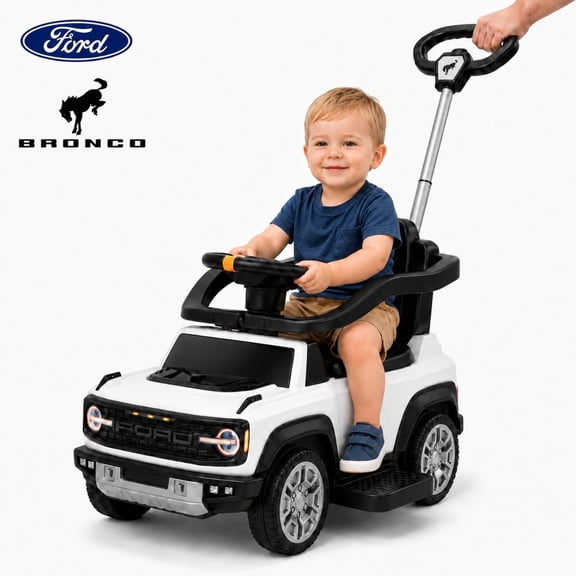 3 in 1 Push Car, Licensed Ford Bronco, SHINPT Toddler Push Car with Parent Control Handle, Safety Fence, Lights, Music & Storage, Ride on Toy for Toddlers 18-36 Months, White