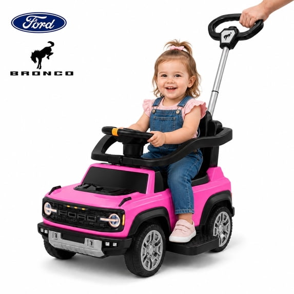 3 in 1 Push Car, Licensed Ford Bronco, SHINPT Toddler Push Car with Parent Control Handle, Safety Fence, Lights, Music & Storage, Ride on Toy for Toddlers 18-36 Months, Pink
