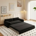 thumbnail image 1 of 3 in 1 Queen Pull Out Sofa Bed, 66'' Convertible Velvet Loveseat, Futon Lounge Recliner Sofabed with Thickness Cushions and Side Storage for Living Room, Bedroom, Apartment, Office, Black, 1 of 9