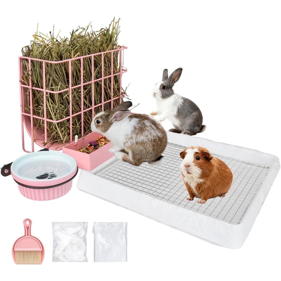 3 in 1 Rabbit Hay Feeder with Litter Box,Upgraded Metal Hay Rack ...