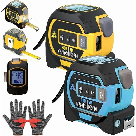 3 in 1 Range Finder Tape Measure, The Ruler with LED Display and Data Storage, Digital Tape Measure with Cross Line, 16ft Tape, 135ft Rangefinder, Durable Abs Case, Gift for Man