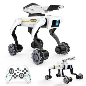 3 in 1 Robot Dog with Wheels Kit, 30+ Bionic Actions, Voice & Remote Control, Programmable Moves, Rechargeable Battery, All-Terrain Stunt Pet Toy for Kids(Removable Claw & Cannon)