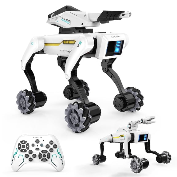 3 in 1 Robot Dog with Wheels Kit, 30+ Bionic Actions, Voice & Remote Control, Programmable Moves, Rechargeable Battery, All-Terrain Stunt Pet Toy for Kids(Removable Claw & Cannon)
