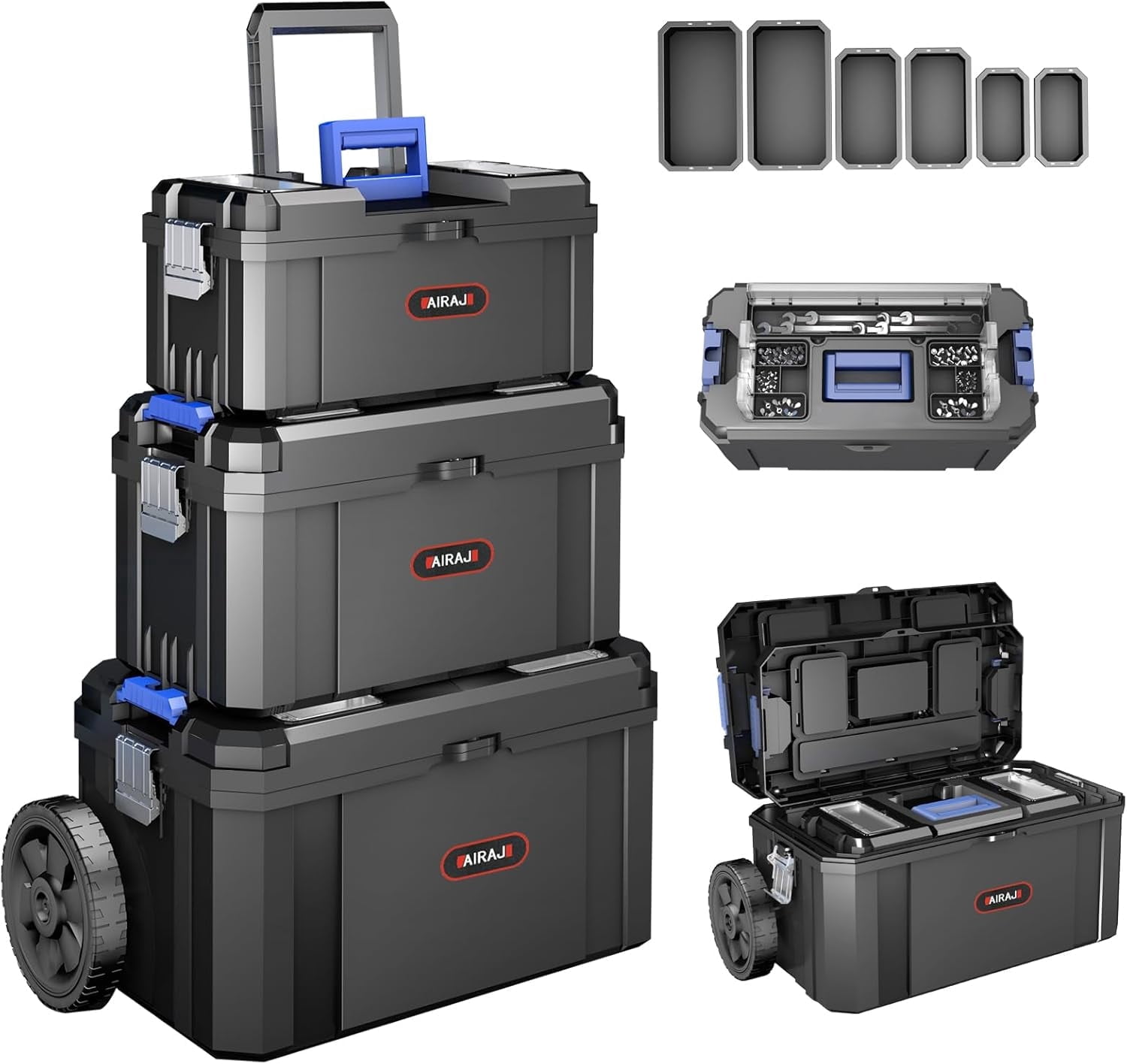 Airaj, 3-in-1 Modular Rolling Tool Box, Blue, Wheels - Walmart.com