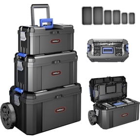 AIRAJ 3-in-1 Rolling Tool Box with Wheels Stackable Tool Chest Tool Storage Organizer Removable Trays 17 in 19 in 21 in Garage Workshop