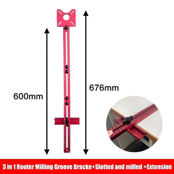 3 in 1 Router Milling Groove Bracket, 2024 New Cabinet Hardware Jig, Aluminum Alloy Woodworking Drilling Hole Doweling Guide Punch Locator, Bracke+slotted Milled Edges+extension, Red