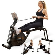 3 in 1 Rowing Machine, Dual Slide Rail 6-Level Adjustable Height with Max 350lb Weight Capacity, Home Fitness Rower for Full Body Workout, App Compatible