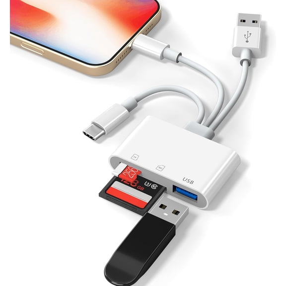 3 in 1 SD Card Reader for iPhone, USB Camera Adapter with Lightning/USB-C/USB-A, Memory Card Reader, SD/Micro SD Card Adapter for iPhone, iPad, Android, Mac, PC, Trail Game Camera