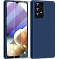 thumbnail image 1 of 【3 in 1 for Samsung Galaxy A32 5G case, with 2 Pack Screen Protector, Camera Protection，Liquid Silicone Slim Shockproof Protective Phone Case 6.5inch [Microfiber Lining] (Navy Blue), 1 of 12