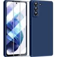 thumbnail image 1 of 3 in 1 for Samsung Galaxy S21 Plus Case, with 2 Pack Screen Protector, with Full Camera Cover Protection，Liquid Silicone Slim Shockproof Protective S21+ Phone Case (Navy Blue), 1 of 12