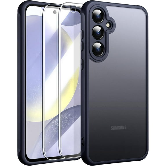 3 in 1 for Samsung Galaxy S24 Plus Case, with 2Pcs Tempered Glass Screen Protecto,S24 Plus Case for Slim Fit Shockproof Protective,Samsung S24 Plus Case 6.7inches Frosted Design - Matte Black