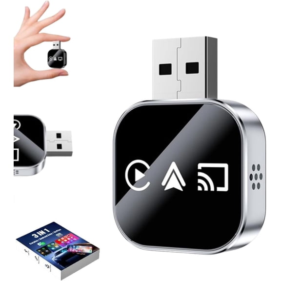 3 in 1 Screen Mirror iOS Phone, Wireless Screen Mirroring Adapter for Car with Apple CarPlay, AirPlay & Mirror Link, 2.4/5GHz WiFi Bluetooth 5.0 Plug & Play