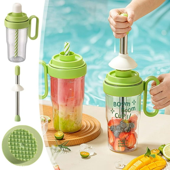 3 in 1 Shaker with Straw and Hammer - 1000ml Leak-proof Mug for Juicing, Cocktails, Portable Travel Mug for Gym, Camping, Home, Bar and Summer Essentials