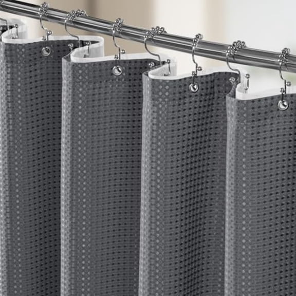 3 in 1 Shower Curtain Set Waffle Shower Curtain and Liner Set with 12 Double Sided Shower Curtain Hooks 258GSM Luxury Weighted Cloth Shower Curtains for Bathroom 72 W x 72 H Graphite Gray