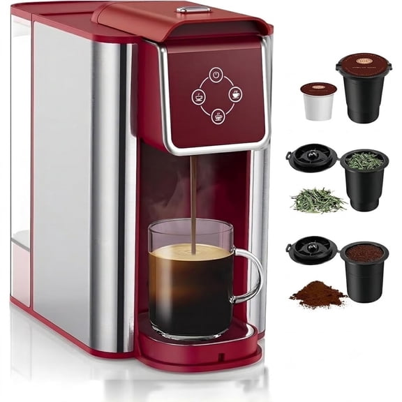 3 in 1 Single Serve Coffee Maker: Coffee Machine Compatible with K Cup Capsules & Grounds, Instant Coffee Pot, Tea Maker Brewer - Removable 50 Oz Water Reservoir, 120V 1150W, Black