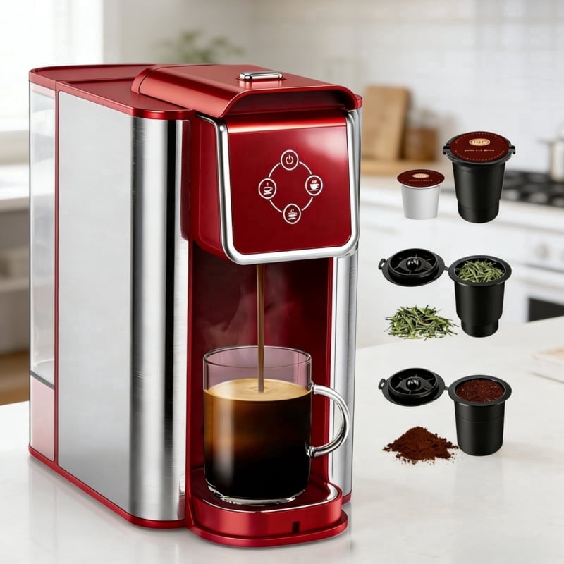 3 in 1 Single Serve Coffee Maker: Coffee Machine Compatible with K Cup Capsules & Grounds, Instant Coffee Pot, Tea Maker Brewer - Removable 50 Oz Water Reservoir, 120V 1150W, Black