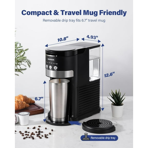 3 in 1 Single Serve Coffee Maker, K Cup Pod Coffee Maker Compatible with Grounds & Teas, 6 to 14oz Brew Sizes, 40oz Removable Water Tank, Easy to Use, Black