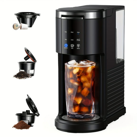 3 in 1 Single Serve Coffee Maker for K Cup Pods & Ground Coffee & Teas, 6 to 14oz Brew Sizes, with 40oz Removable Water Reservoir, Self-cleaning Function, Black.