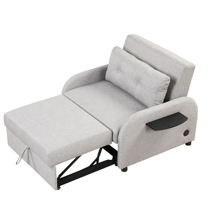 3 in 1 Sleeper Chair Convertible Chair Bed Sleeper with 2 Wing Tables and USB Ports Pull Out Sofa Bed with Adjustable and Wide Backrest for Home