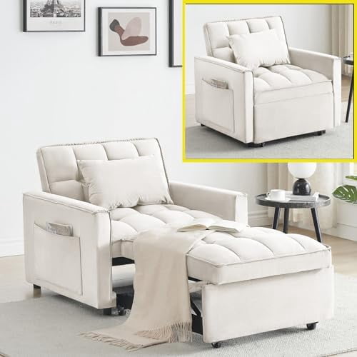 3 in 1 Sleeper Chair with Pullout Bed, Convertible Lazy Recliner Sofa ...