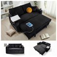 thumbnail image 1 of 3 in 1 Sleeper Sofa Bed, 65 Inch Convertible Pull Out Couch with Small Table, USB Ports, Cup Holders & 5 Level Adjustable Backrest, Corduroy Loveseat Sofa for Living Room Apartment Bedroom (Black), 1 of 9