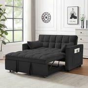 3 in 1 Sleeper Sofa Couch Bed, Convertible Futon Loveseat Sofa Bed with Pull Out Bed and Adjustable Backrest, Lounge Chaise Armchair Sofa for Living Room Bedroom Apartment,Black