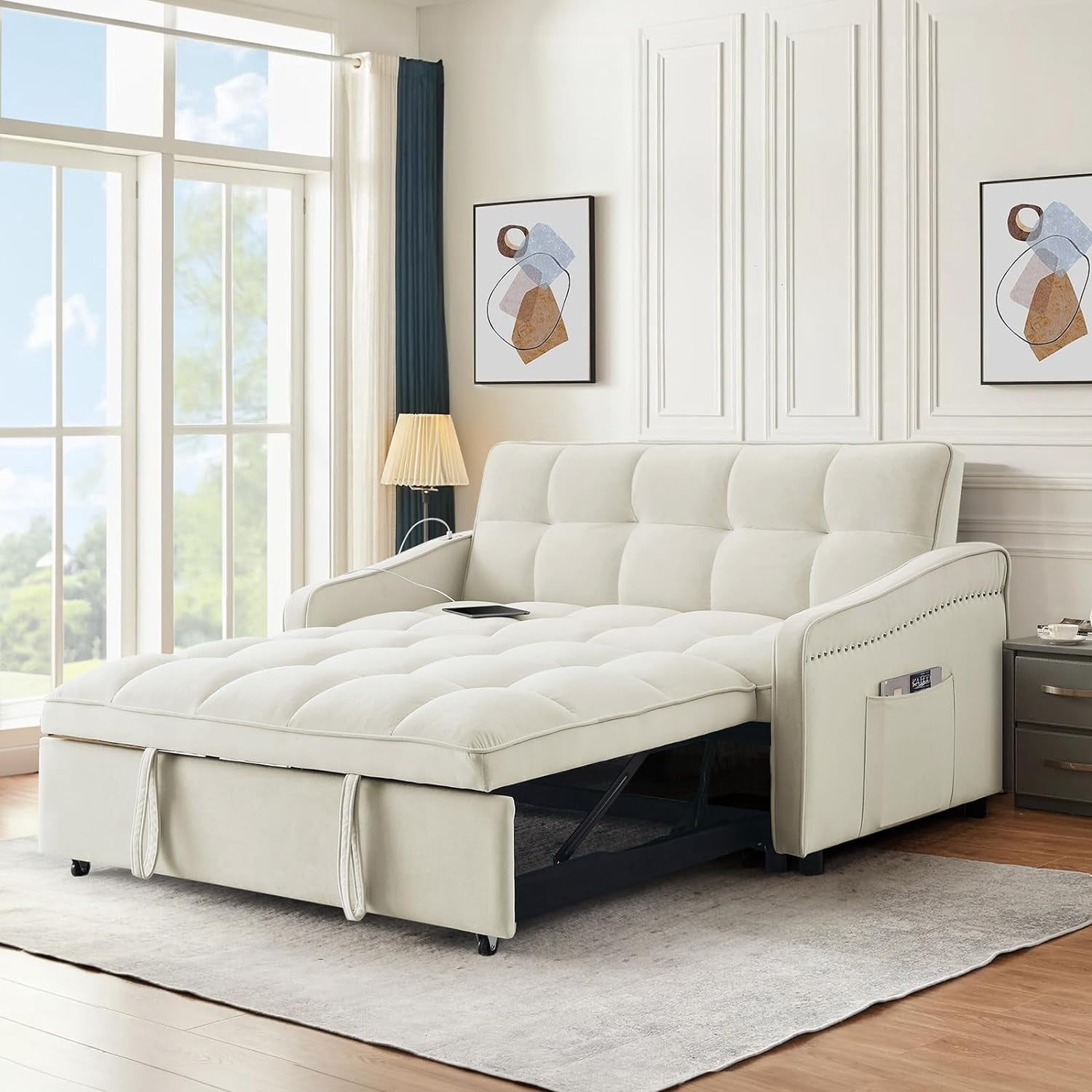 3 in 1 Sleeper Sofa Couch Bed with USB & Type C Port, 52" Small Modern ...