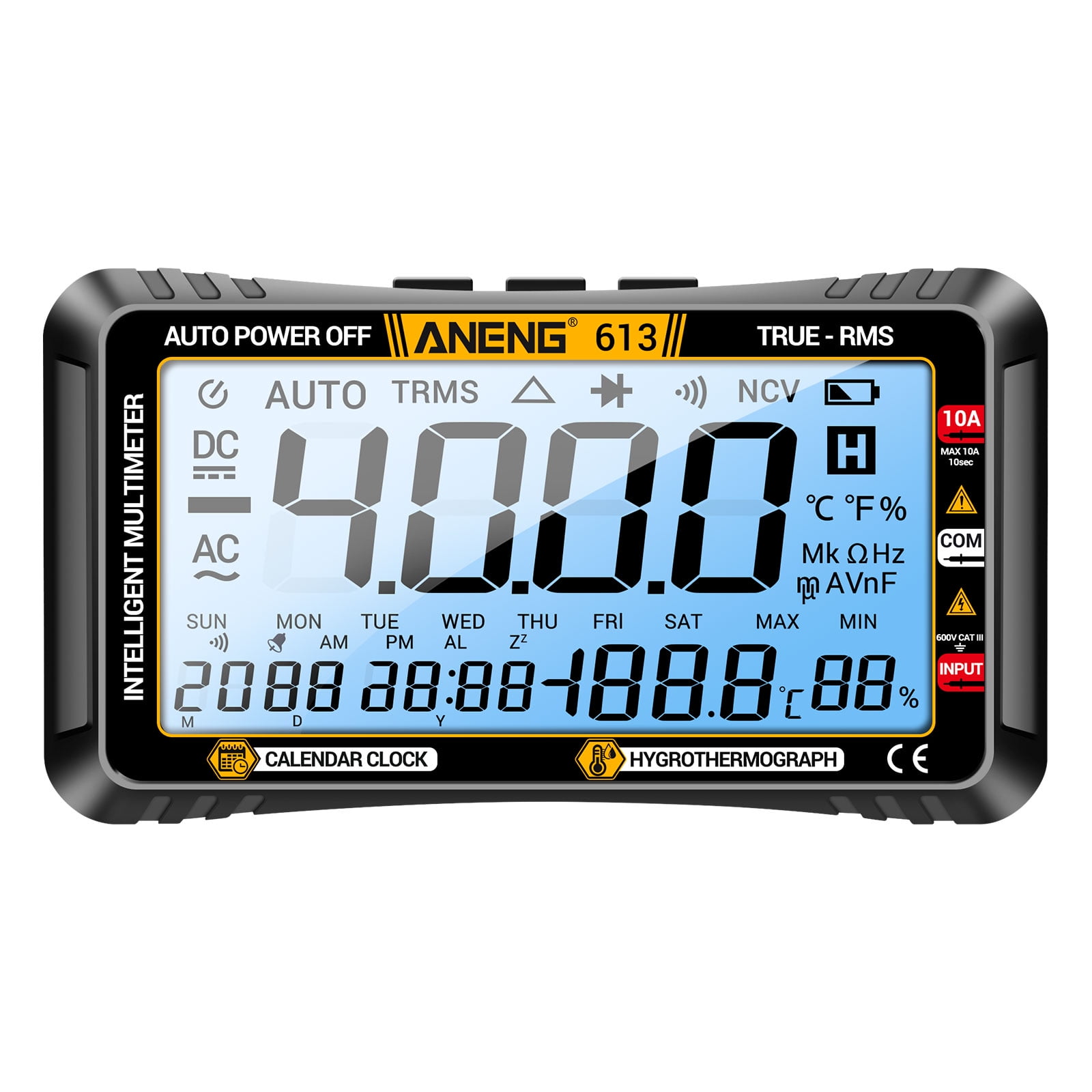 3 in 1 Smart Multimeter Perpetual Calendar Temperature Hygrometer 4000 Counts Digital AC/DC Curent Voltage Resistance Capacitor Tester Professional Test Tools