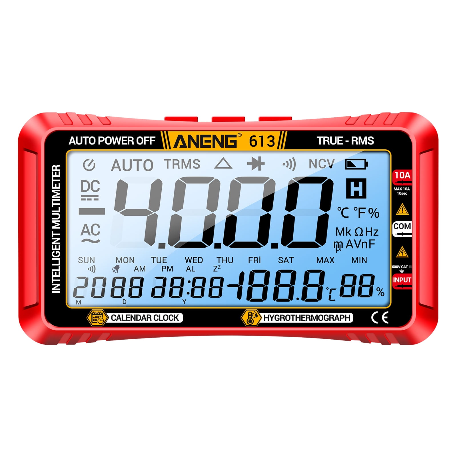 3 in 1 Smart Multimeter Perpetual Calendar Temperature Hygrometer 4000 Counts Digital AC/DC Curent Voltage Resistance Capacitor Tester Professional Test Tools