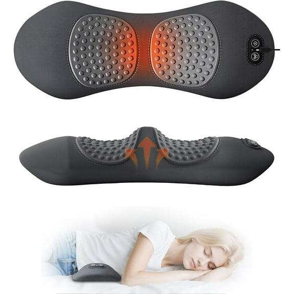 3 in 1 Smooth Spine Triple Fusion Back Massager 2025 New with Heat, Adjustable Height Electric Lumbar Support Pillow, Lower Back Support Pillow for Bed Lower Back Pain Relief Deep Tissue (Black)