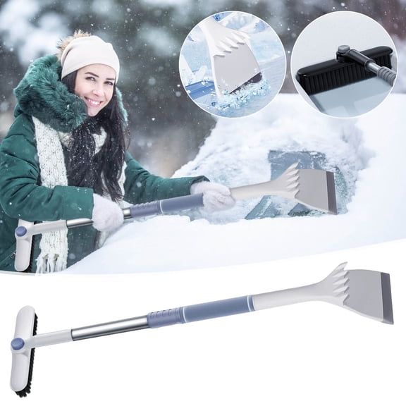 3 In 1 Snow Brush and Ice Scraper for Car Windshield, 31.5Inch Extendable Winter Snow Scraper with Foam Grip and 360° Pivoting Snow Brush for SUV Truck Auto, Blue
