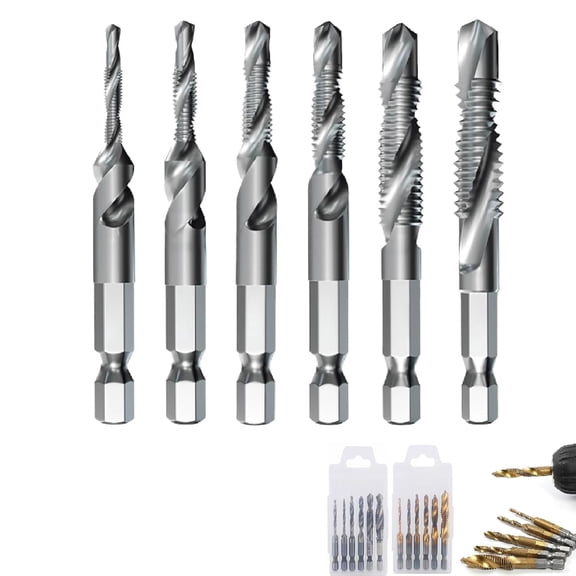 3 in 1 Spiral Flute Drill Bits, 3 in 1 Spiral Tap Hex Shank Drill Bit Set, Hexagonal Shank Titanium-Coated Thread Drilling and Tapping Tool Set for Drilling Tapping Countersinking (Silver,Long)