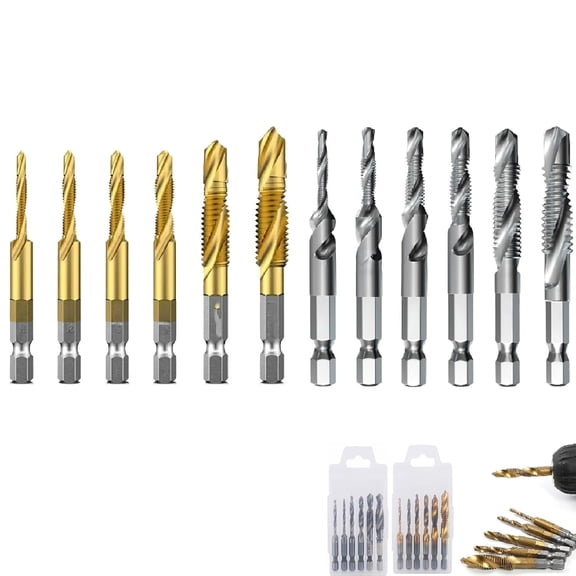 3 in 1 Spiral Flute Drill Bits, 3 in 1 Spiral Tap Hex Shank Drill Bit Set, Hexagonal Shank Titanium-Coated Thread Drilling and Tapping Tool Set for Drilling Tapping Countersinking (MIX,Short)