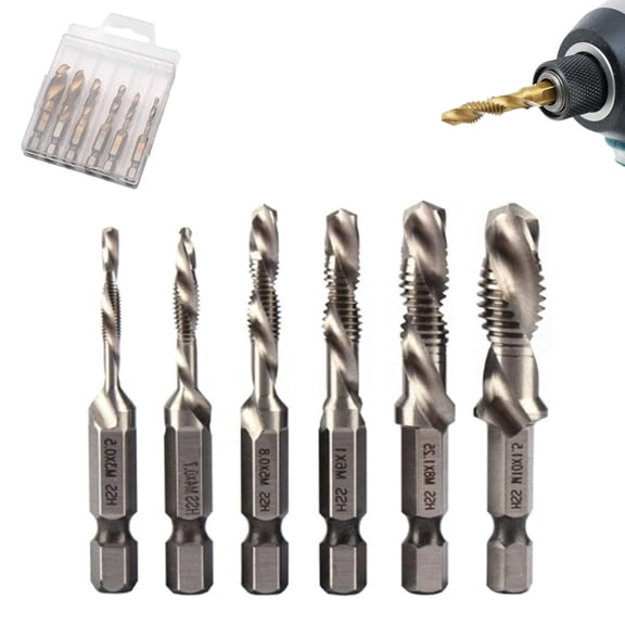 3 in 1 Spiral Tap Hex Shank Drill Bit Set, 6PCS Drill and Tap Set - High-Speed Taps, 3-in-1 Titanium Coated Screw Tapping Bit Tool Kit for Drilling, Tapping and Countersinking (Silver（Short）)