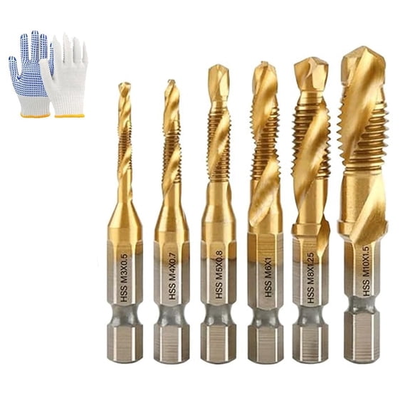 3 in 1 Spiral Tap Hex Shank Drill Bit Set,M3/M4/M5/M6/M8/M10 Drill Bits High Speed Steel,Professional Drill Accessories for Woodworking,Power Tool Accessories, Heavy Duty