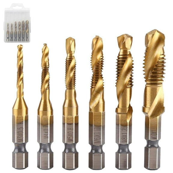 3 in 1 Spiral Tap Hex Shank Drill Bit Set, Metric SAE Combination Threading Tools Kit, Hss Screw Tap Die Adapter for Metal, Quick Change Impact Driver Socket, Professional Repair