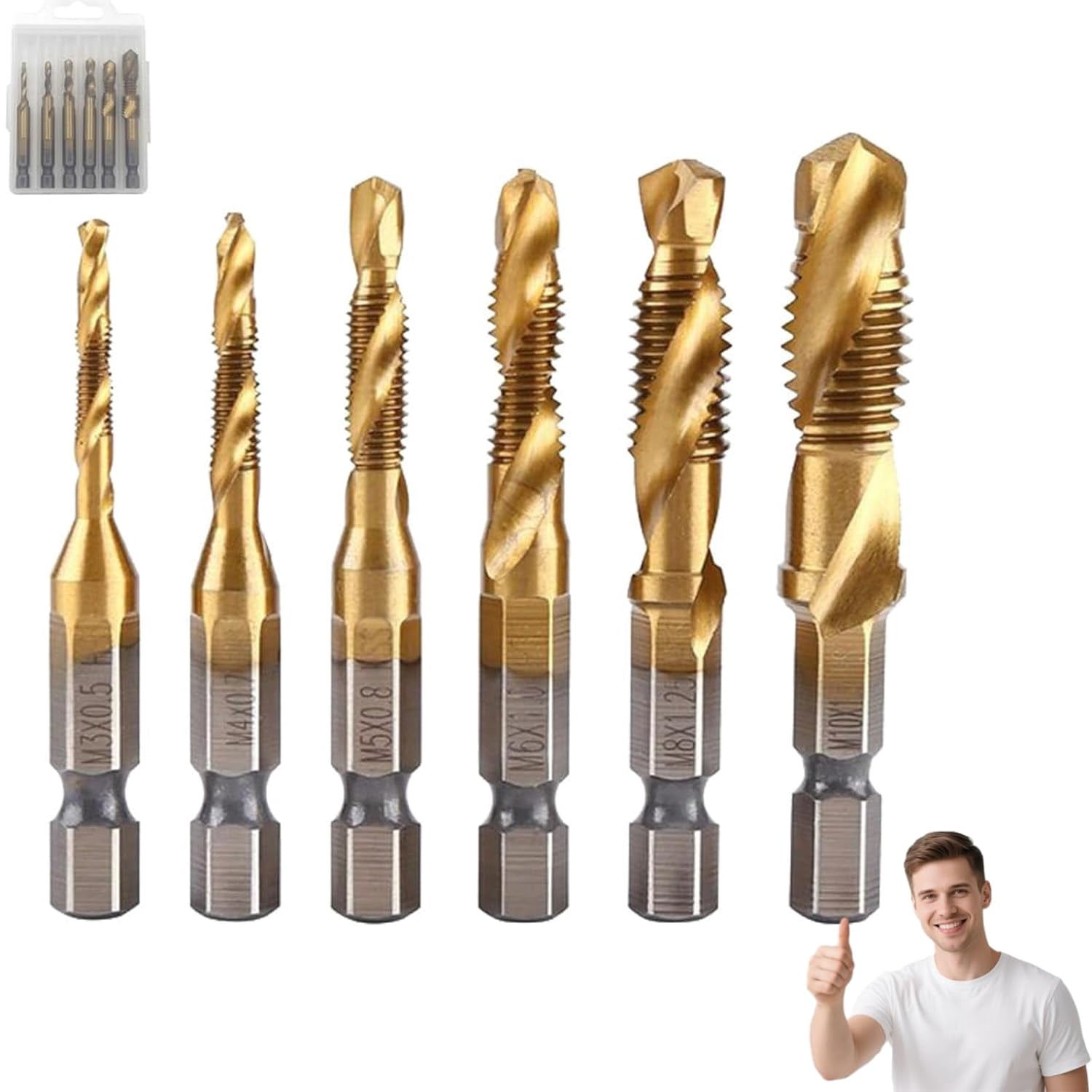 Thread Tool Bit 3 in 1 Spiral Tap Hex Shank Drill Bit Set, Professional Thread Tap ...