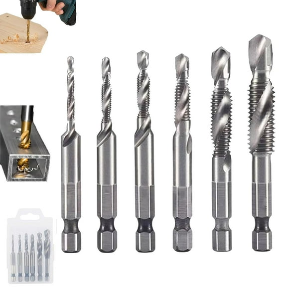 3 in 1 Spiral Tap Hex Shank Drill Bit Set, Professional Thread Tap Drill Bit Set, Metric Combination Threading Tools Kit, Quick Change Impact Driver Socket, Professional Repair (Silver-Short)