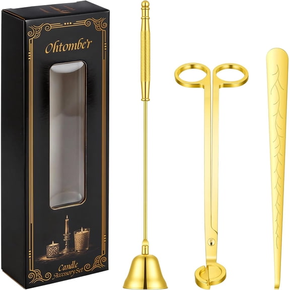 3 in 1 Stainless Steel Candle Accessory Set, Wick Trimmer Cutter, Snuffer Extinguisher & Dipper, Wick Scissor Clipper Care Kit, Put Out Tool with Gift Package for Candle Lover, Gold