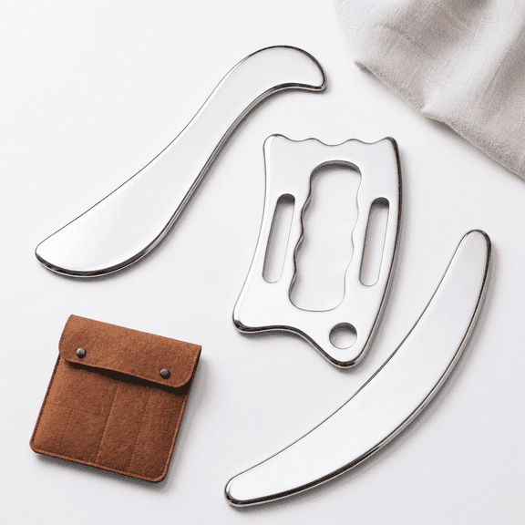 3 in 1 Stainless Steel Gua Sha Massage Tool, Multi-Shape Scraping Tools Set Square S-Shape D-Shape, Physical Therapy Soft Tissue Massager for Neck Shoulder Back Arms Legs