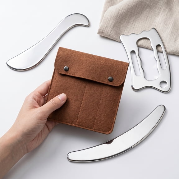 3 in 1 Stainless Steel Gua Sha Massage Tool, Multi-Shape Scraping Tools Set Square S-Shape D-Shape,  Physical Therapy Soft Tissue Massager for Neck Shoulder Back Arms Legs