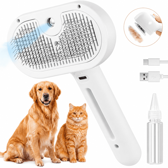 ABSOKE 3 in 1 Cat Steam Brush, Self-Cleaning Steam Pet Brush with Spray and Release Button,Spray Hair Removal Comb for Long Short Hair Cats & Dogs