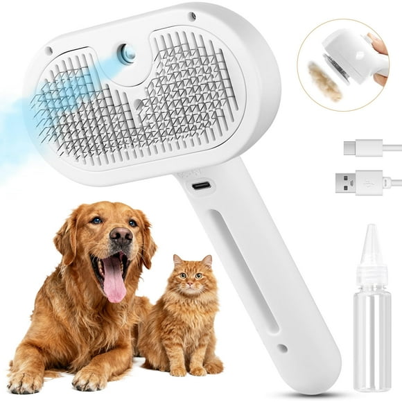ABSOKE 3 in 1 Cat Steam Brush, Self-Cleaning Steam Pet Brush with Spray and Release Button,Spray Hair Removal Comb for Long Short Hair Cats & Dogs