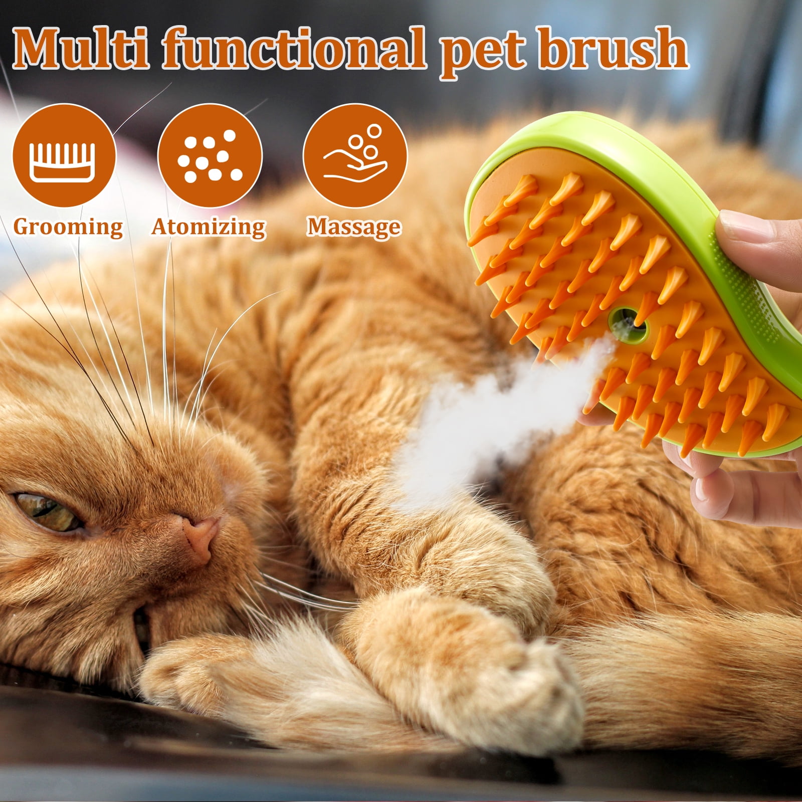 3 in 1 Steamy Cat Brush Pet Grooming Fur Remover Detangler Self Cleaning Green Walmart