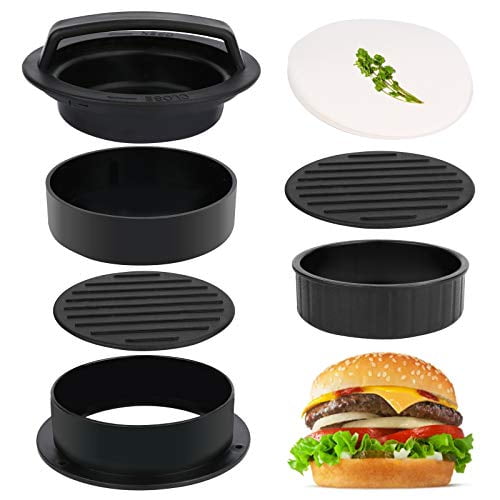 3 in 1 Stuffed Burger Press Patty Maker Rings Molds Kit,Non Stick Stuffer Hamburger Press Patty Maker - with 100 Pcs Wax Hamburger Patty Paper,Sausage Patty Press for Slider/Pattie/Grilling HAHAYOO