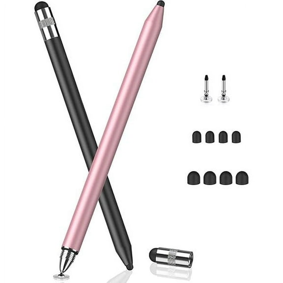 3 in 1 Stylus Pens for Touch Screens, High Sensitivity & Precision Capacitive Stylus for Apple iPad iPhone Tablets Samsung Galaxy All Universal Touchscreen Devices (2 Pack-Black/Rose Gold)