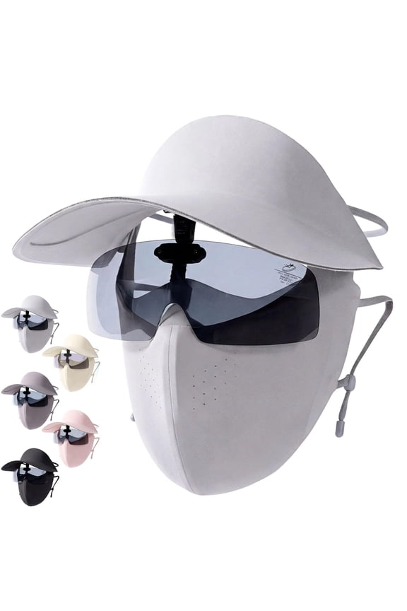 3 In 1 Summer Cycling Face Mask With Ice Silk Uv Face Shield Cover , Sun Hat & Sunglasses,Full Face, Premium Ice Silk Fabric, Full Coverage Uv Protection For Outdoor Riding​